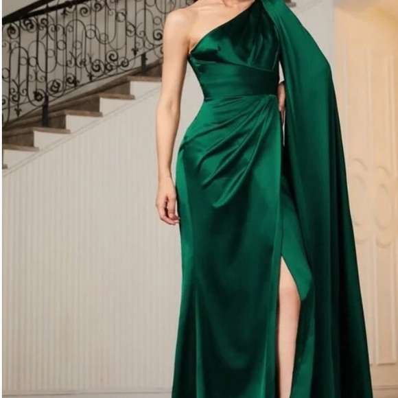 Luxe One shoulder Party  Formal Evening  Prom Satin Wedding Dress - Picture 10 of 15